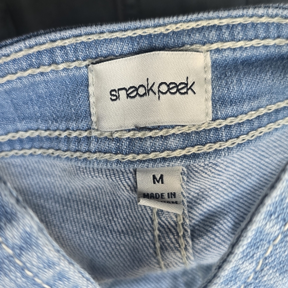 Sneak Peek Blue Stetch Distressed Overalls Size Juniors Medium - Picture 3 of 11